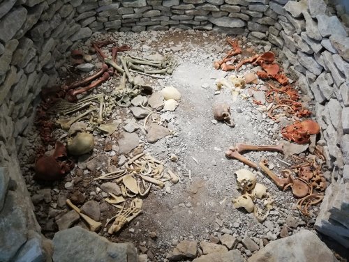 Dans le musée, reconstitution des squelettes d'un des dolmens