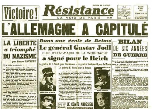 Une de Résistance, mardi 8 mai 1945