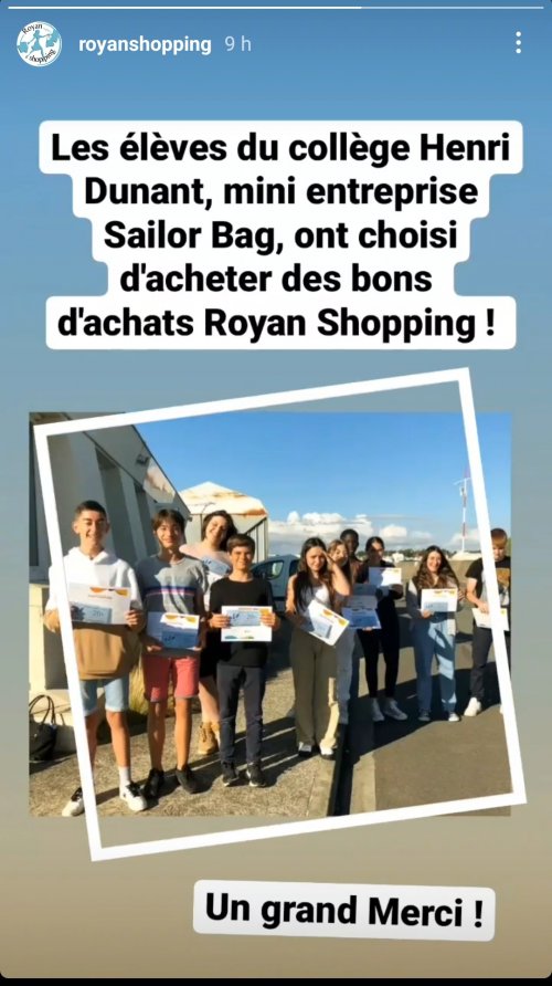 Article sur la page instagram de l'association "Royan shopping"