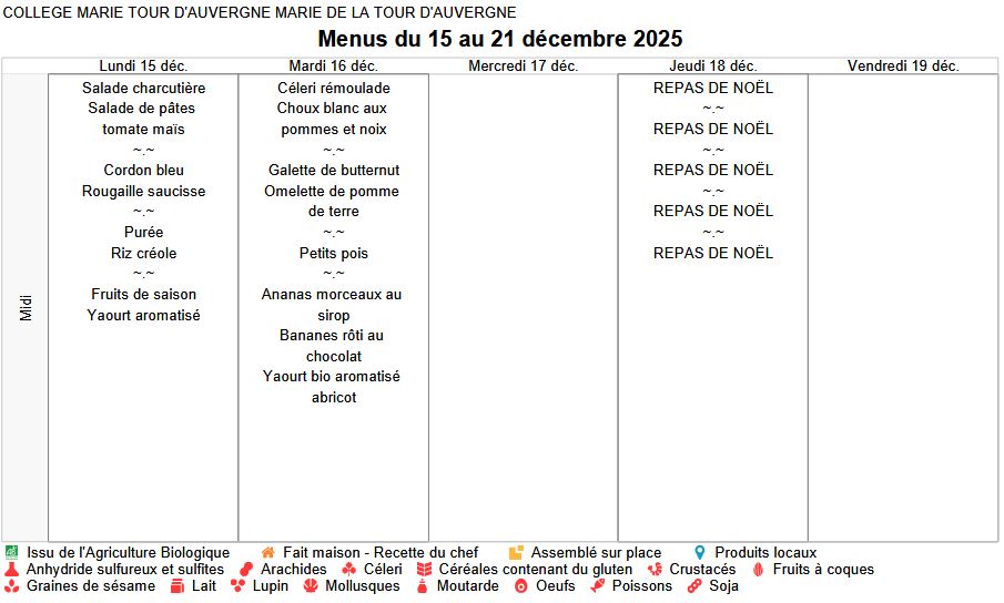 Menus cantine du 15 au 21 décembre 2025 - Collège Marie de la Tour d ...