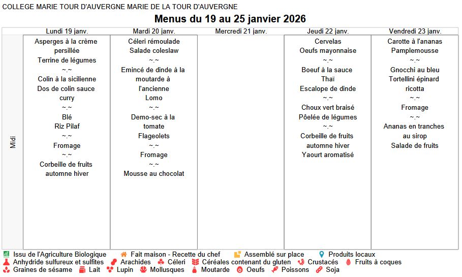 Menus cantine du 19 au 23 janvier 2026 - Collège Marie de la Tour d ...
