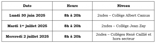 Planning Inscription 2nde R2025