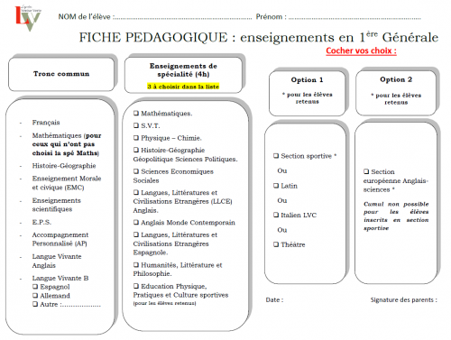 Enseignements 1ere Générale - R2024